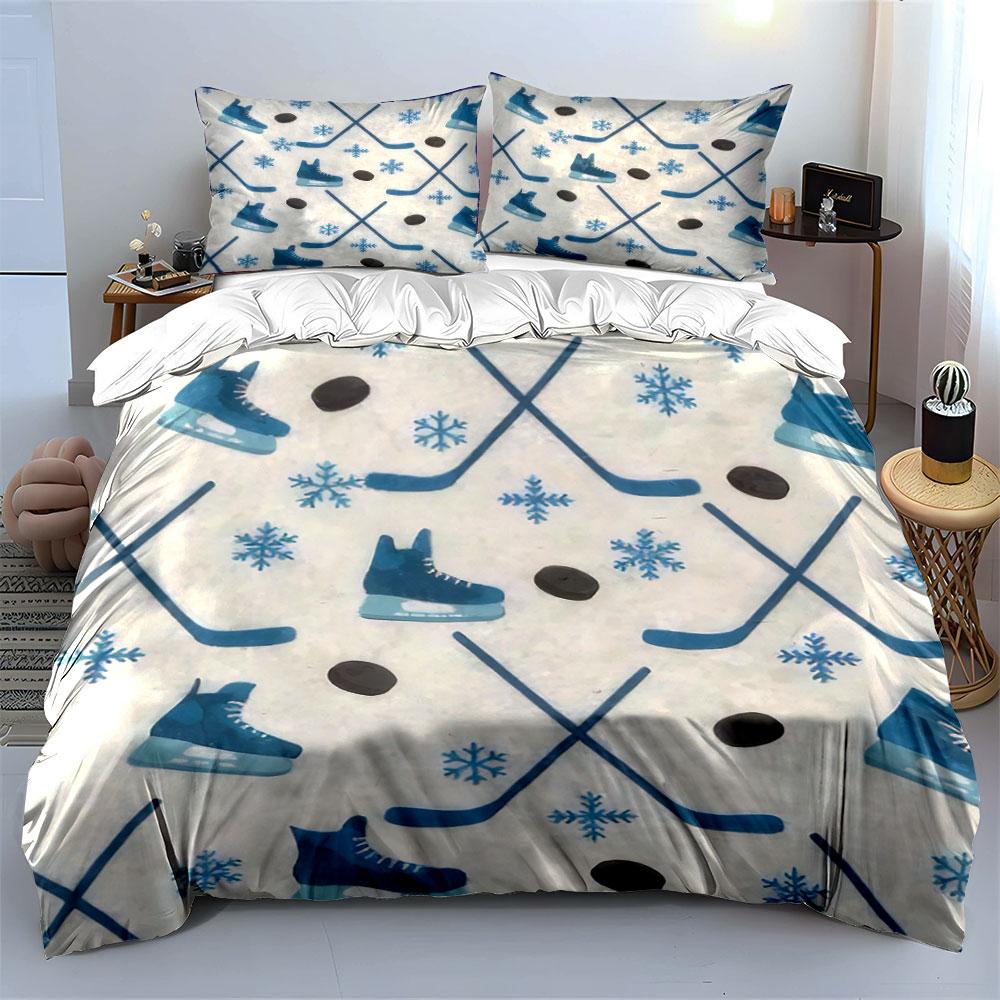 Ice Hockey Themed Set Decor Soft Skin-Friendly Bedding Set Includes 1 Duvet Cover And 2 Pillowcase, Gift