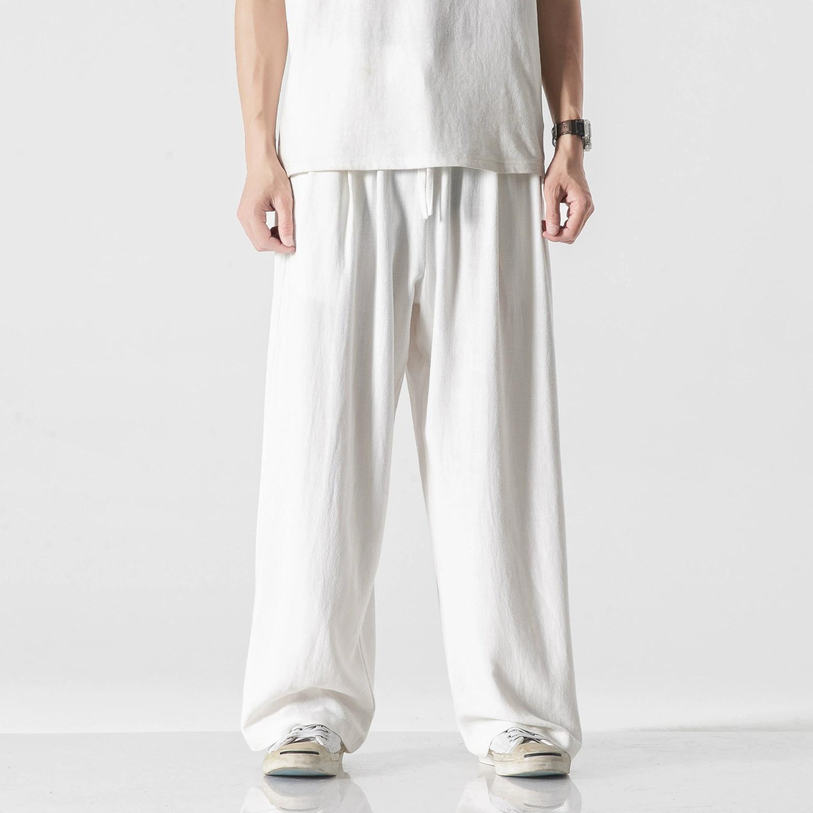 

Chinese Style Linen Pants Men s Loose Straight-leg Sports Pants Summer Cotton and Linen National Tide Large Size Wide-leg Pants Casual Trousers XXXXXL білий
