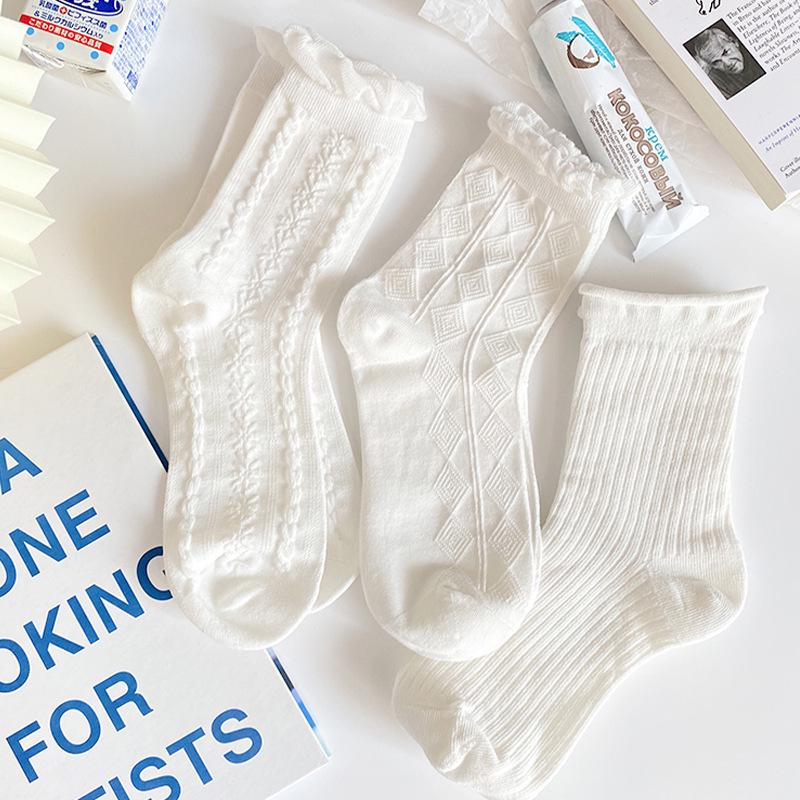 Cute Japanese JK Women's Mid-Calf White Lace Socks - Summer Trend, Pure Cotton, Thin