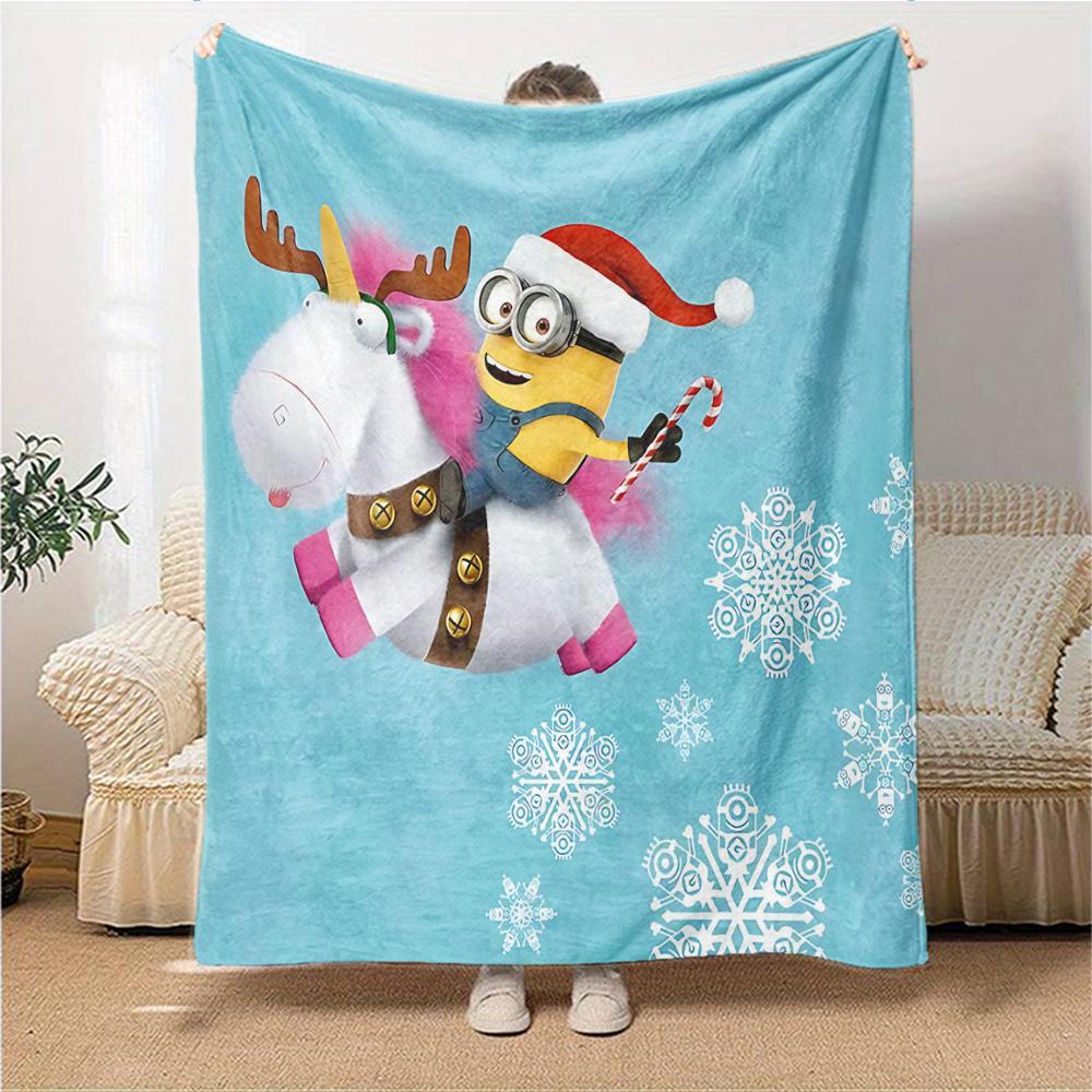 1Pc Christmas Minion Unicorn Blanket Soft Throw Blanket For Home Bedroom Bed Sofa Travel Office Solid Christmas Blanket