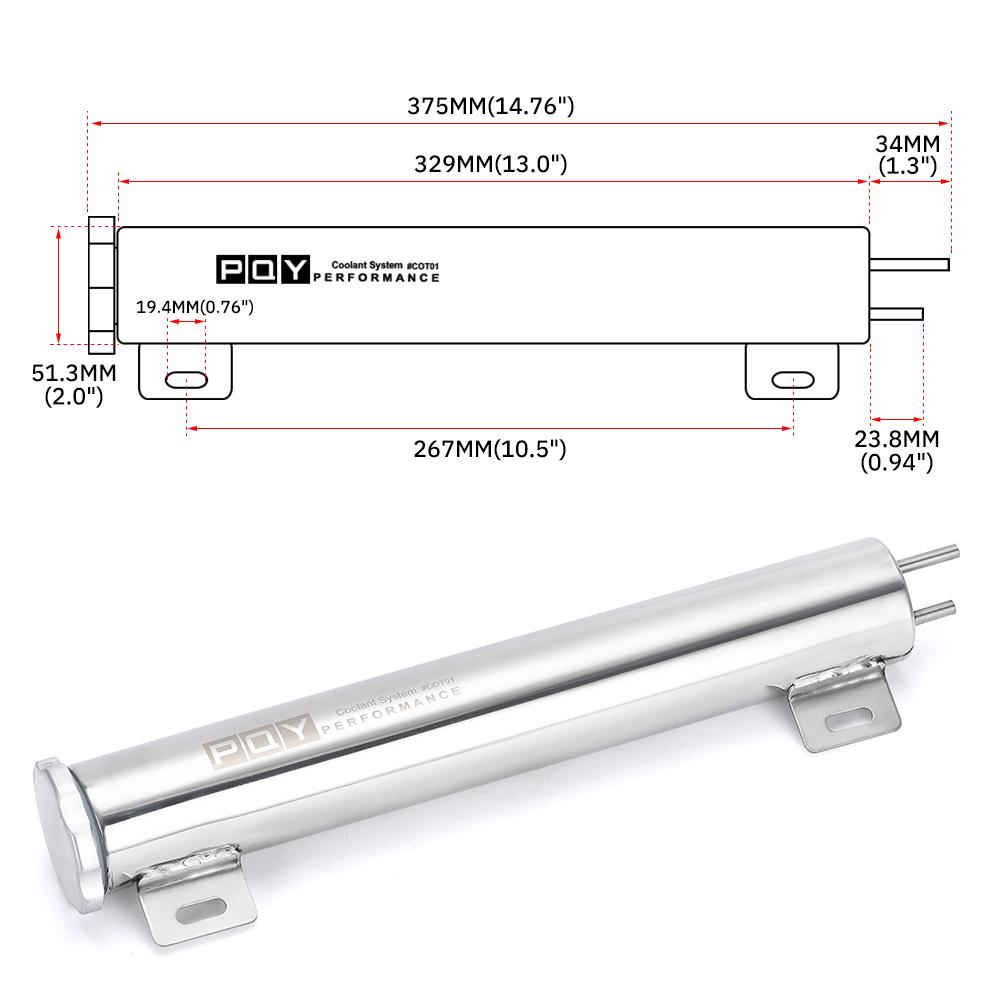 2"x13" rustfritt stål radiator overløpstank flaskefangerboks Bilmodifikasjon Radiatorkjøling