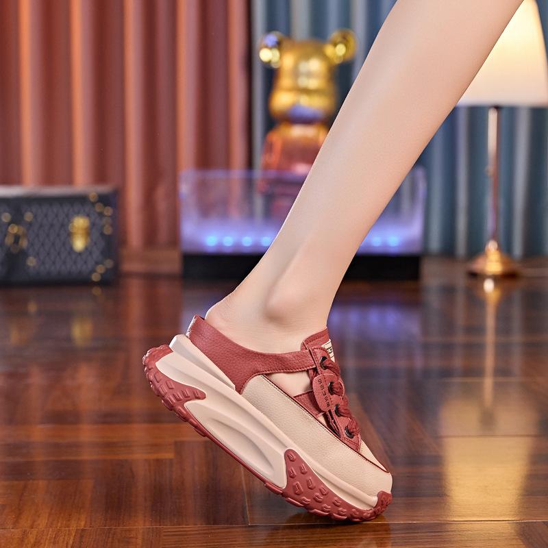 Baotou inner height increase half slippers women's summer wear 2025 new fashion thick-soled lazy cool slippers half tray women's shoes