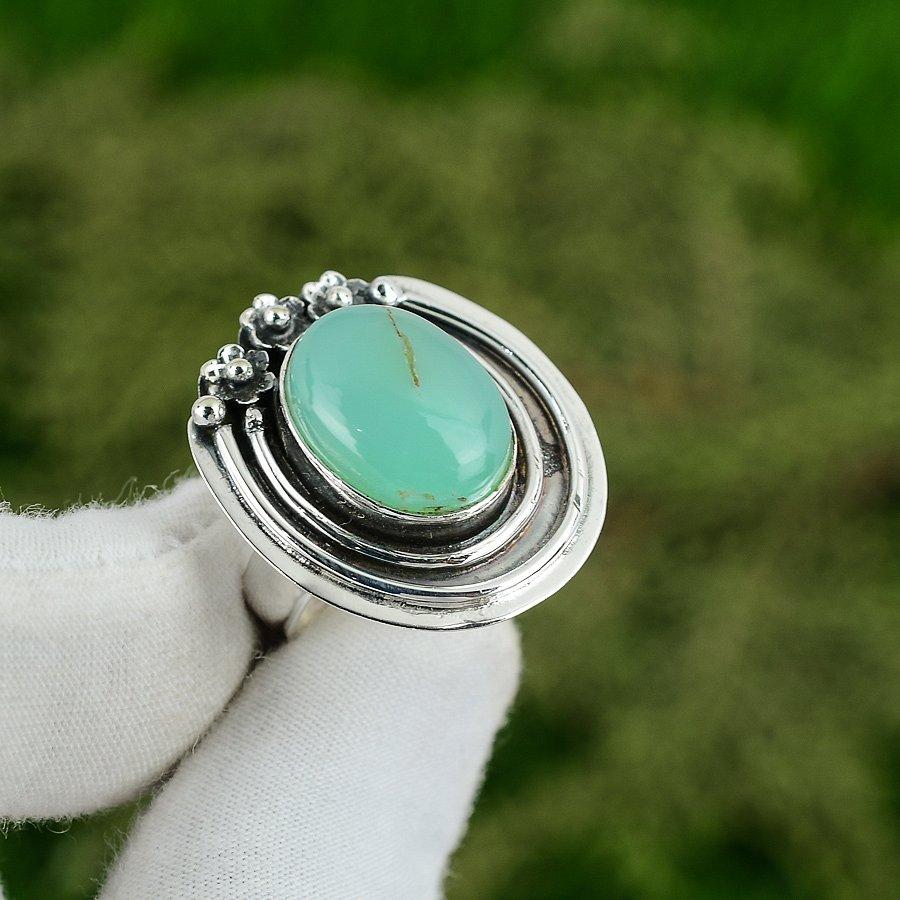 Natural Lemon Chrysoprase 925 Silver Statement Adjustable Ring For Women Adjustable