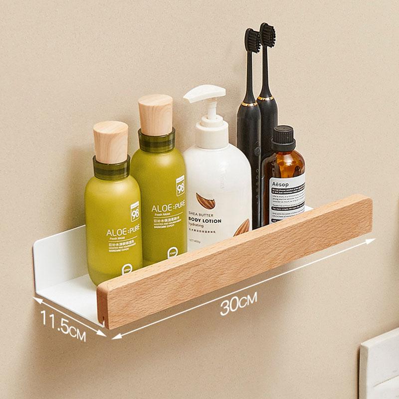 Wood Bathroom Shelving Wall Mounted Toilet Storage Holder Shampoo Shower Storage Rack Aluminum Kitchen Storage Rack White/Black