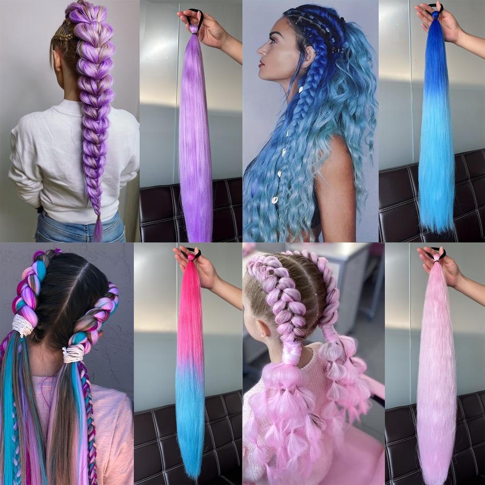 Long Multi-color Pre Stretched Synthetic Braided Hair, Suitable For Hair Braiding, Stage Party Wig Extension