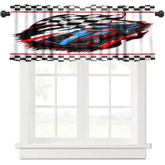 

Занавески-ламбрекены с флагом гоночного автомобиля, деревенский узор на тему гоночных автомобилей, короткая занавеска для кухонного окна, гостиной, ванной комнаты, Ш54xД18 дюймов 54 W x 18 L (Pack of 1)
