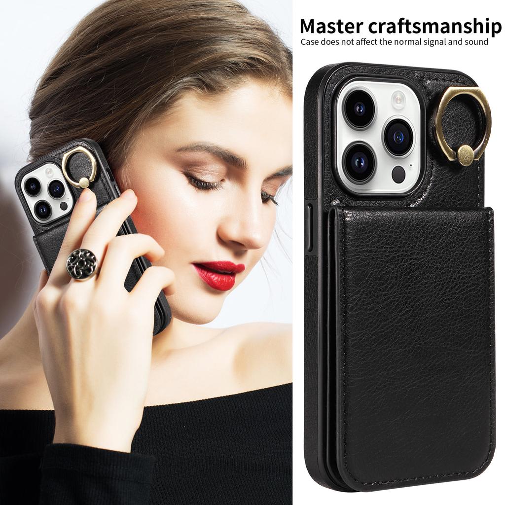 Applicable To iPhone15PRO Lychee Pattern Ring Buckle Up and Down Samsung S23U Card Bag Card Holder Mobile Phone Case