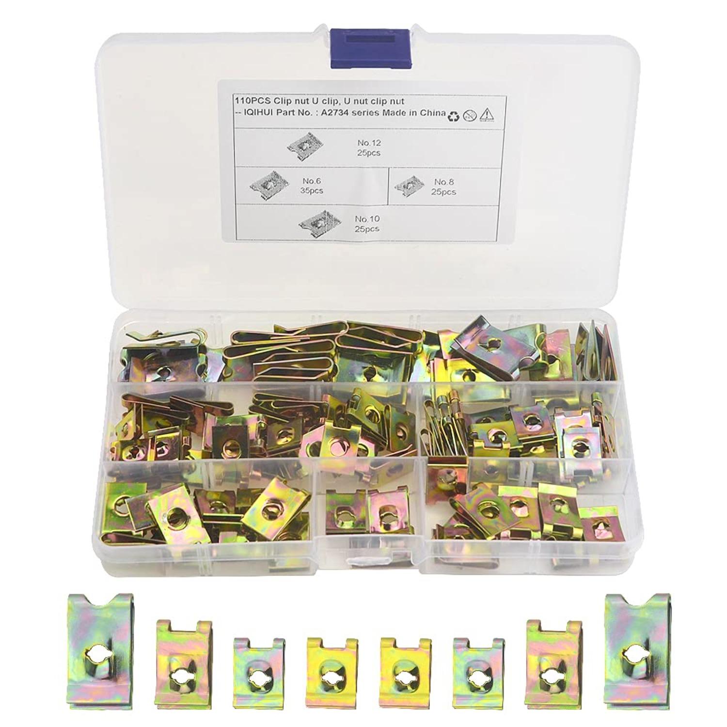 110 PCS Auto Car U Nut Clip Assortment Car Fastener Clips Speed Fastener Replacement for Dash Door Panel Interior, #6/8/10/12