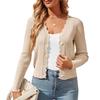 Women Knitting Cardigan V-Neck Buttoned Long Sleeve Knitting Jacket Solid Color Elastic Short Knit Tops Daily Wear