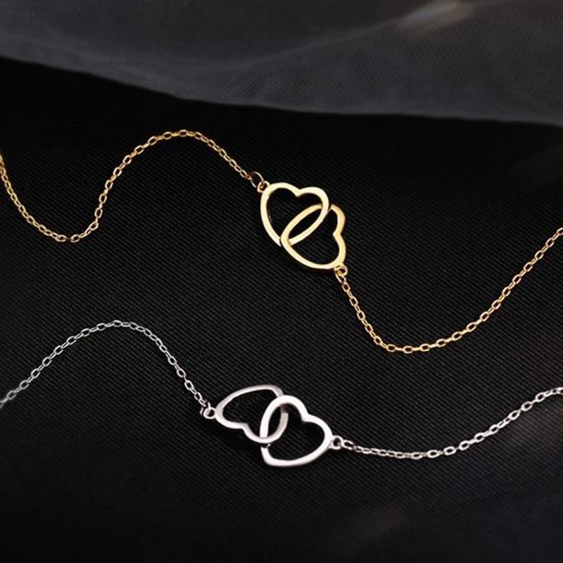 Personalizovaný jednoduchý dvojitý srdiečkový choker náhrdelník pre ženy Duté prívesky v tvare srdca Náhrdelník na kľúčnu kosť Darčeky pre dievčatá Šperky