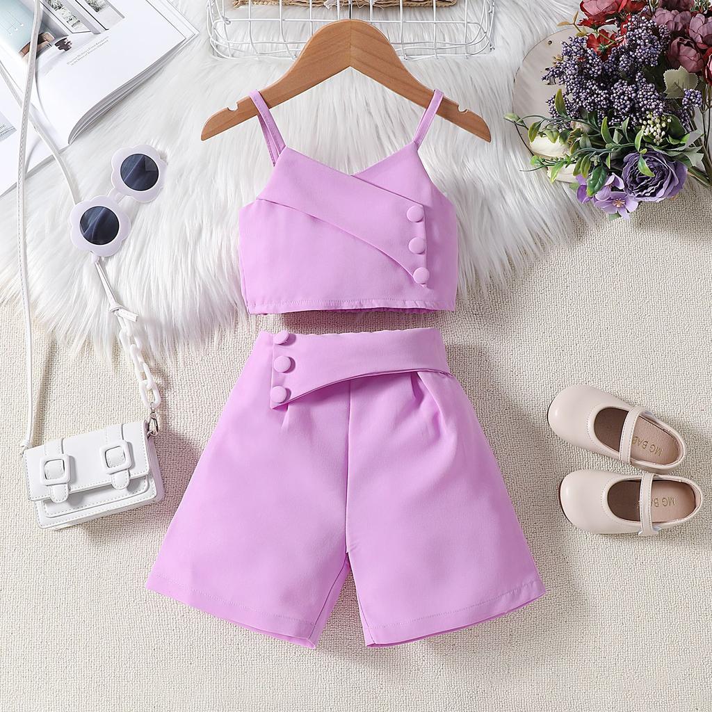 2-6T Summer Baby Suit New Girls Suit Foreign-style Candy-coloured Halter Top + Shorts 2pcs
