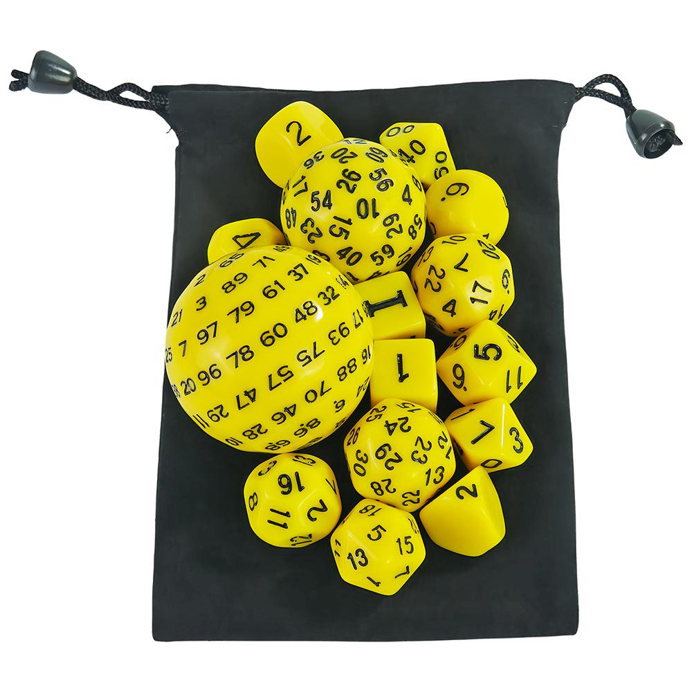 15pcs Opaque Polyhedral Dice Set D3-D100 for Tabletop Role Playing Games DNDGame TRPG Game Dice with Storage Bag