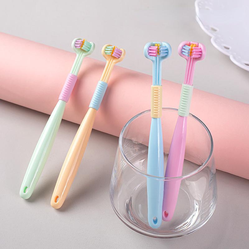 Baby Oral Health Care Kinder 360 ° Saubere Zähne Zähne Saubere Bürste Drei Seiten Candy Farbe Weiche Zahnbürste Kinder Zahnpflege 3-12Y