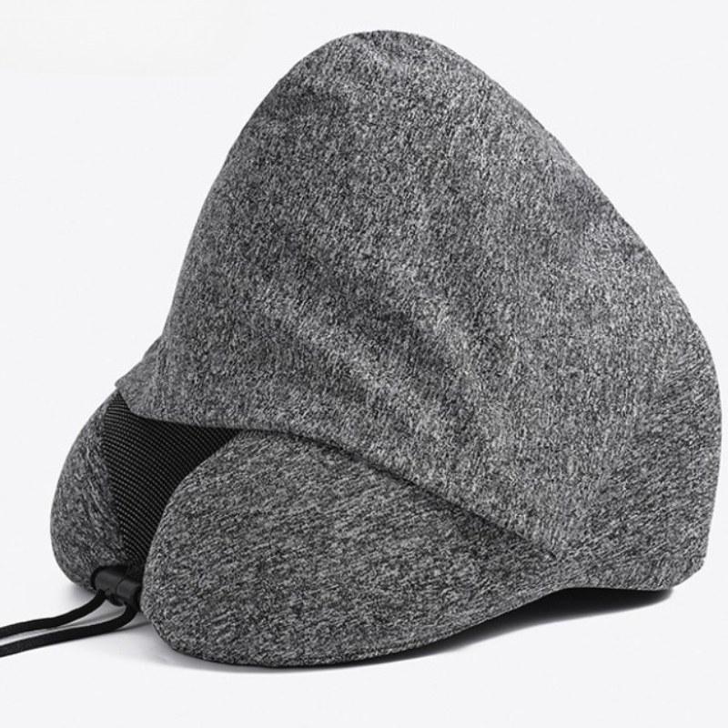 Memory foam-supported foldable travel neck pillow with stress-relieving U-shaped super soft contour hooded travel wrap pillow