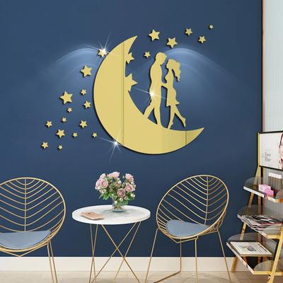 Girls Moon 3D Mirror Stickers Acrylic Self-Adhesive Wall Paper Diy Modern Acrylic Mirror Sticker Frame Living Room Home Decor