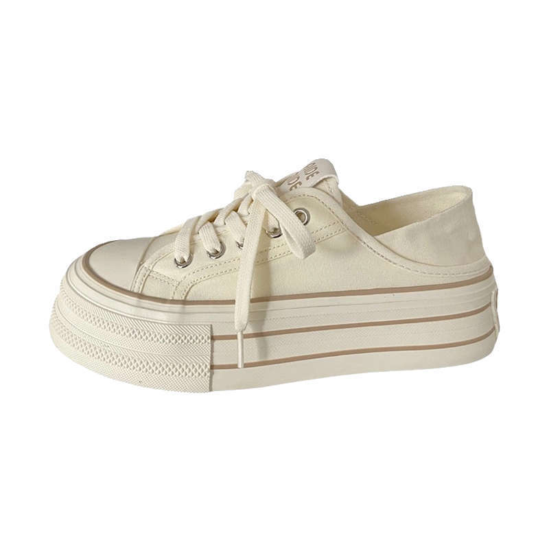 Cream platform canvas shoes women's thin autumn new ins niche big head muffin student