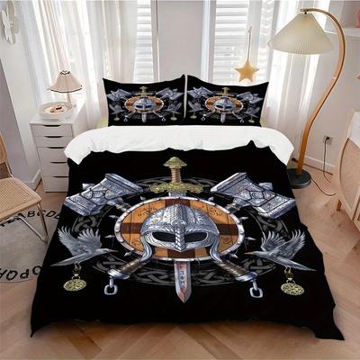 3pcs Viking Shield Bedding Set Down Comforter Cover and Pillowcases, Suitable for All Seasons(No Insert)-0729088