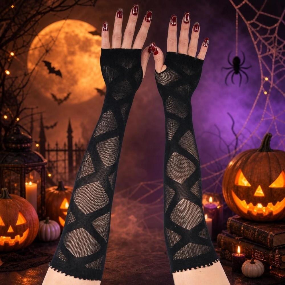Performance Dance Long Mesh Gloves Hollow-Out Mesh Fishnet Gloves Cosplay Performance
