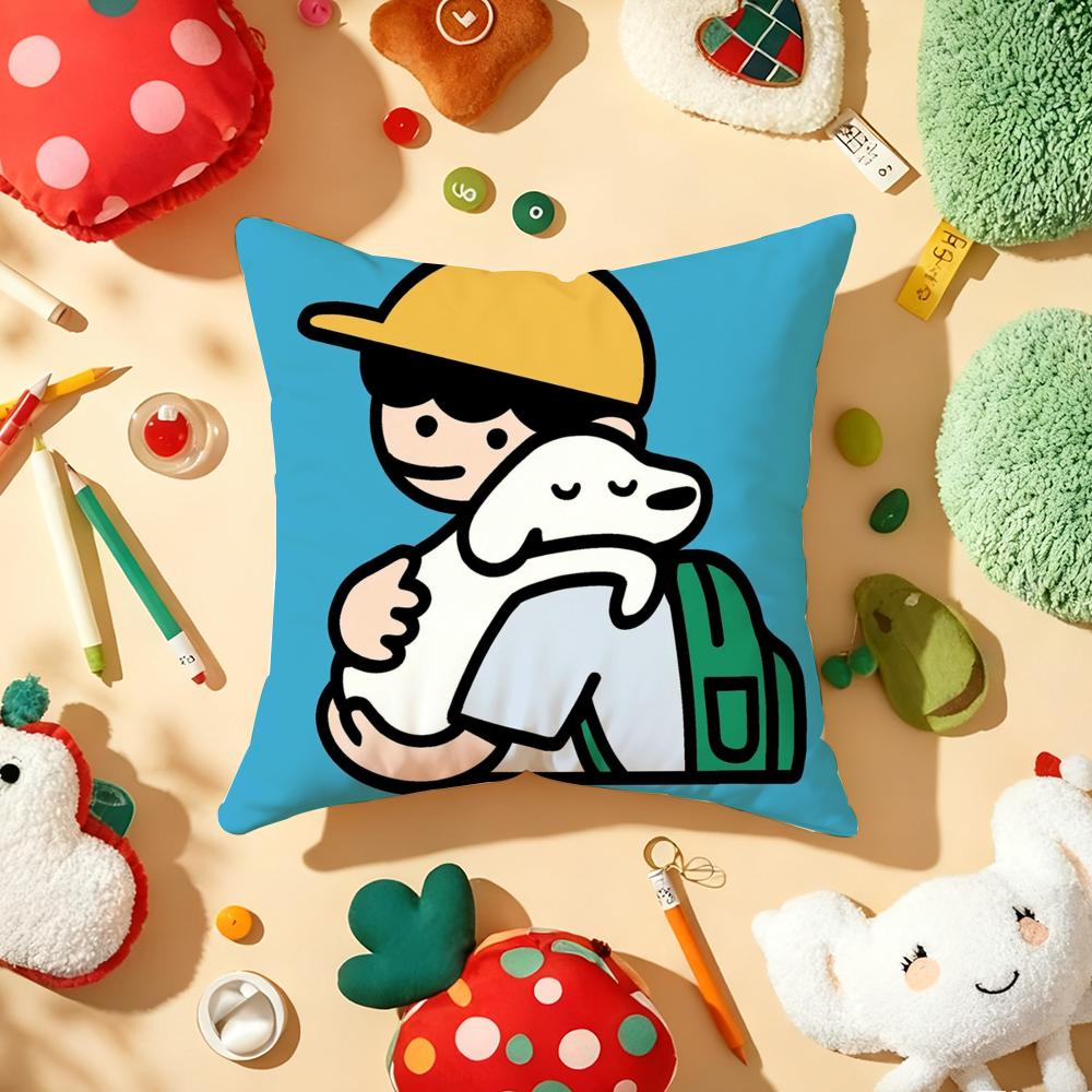 Korea M-Matsui Cute Dog Cushion Cover Plush Fabric Soft Double-Sided Printed Sofa Warm Winter Home Gift Pillow Cover