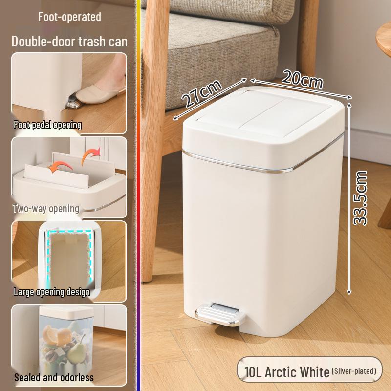 Silent Slow-Closing Trash Can with Foot Pedal Lid for Kitchen & Bathroom