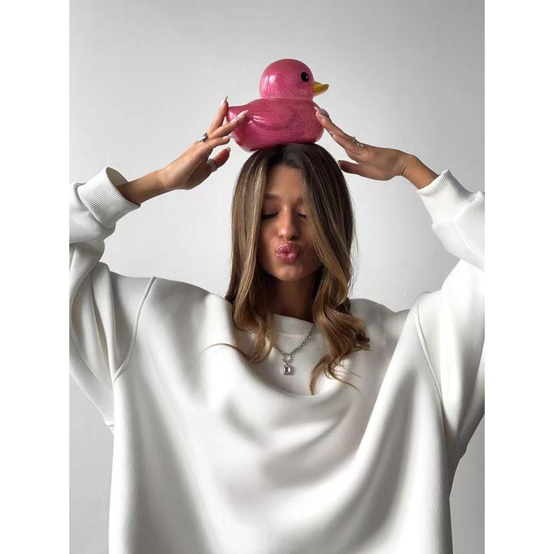 

Fashion Style Pure Color round Neck Tops New Arrival Pullover All-Matching Hoodie Solid Color round Neck Neck Top White S