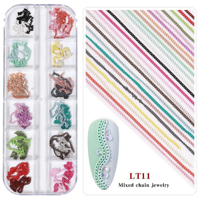 Nail Art Jewelry, Small Chain 12 Boxed Gold And Silver Diy Decorative Nail Sticker Metal Chain