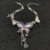 Handmade Crystal Embellished Butterfly Heart Pendant Necklace Adjustable Neckchain with Delicate Fringe Movement