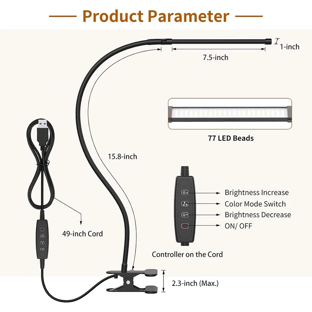 Desk Lamp Clip On LED Desk Lamp 3 Color Modes Brightness Dimmable Table Lamp Metal Clip 360° Adjustable Gooseneck Reading Lamp