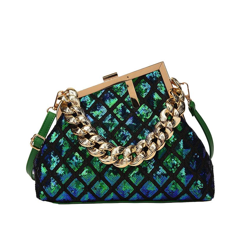 The new bag 2025 European and American fashion diamond small fragrant shoulder bag ins retro texture sequined messenger bag women