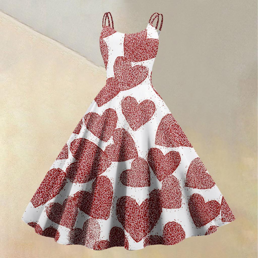 Women's Valentine's Day Love Heart Print Sexy Off Shoulder Vintage Dress
