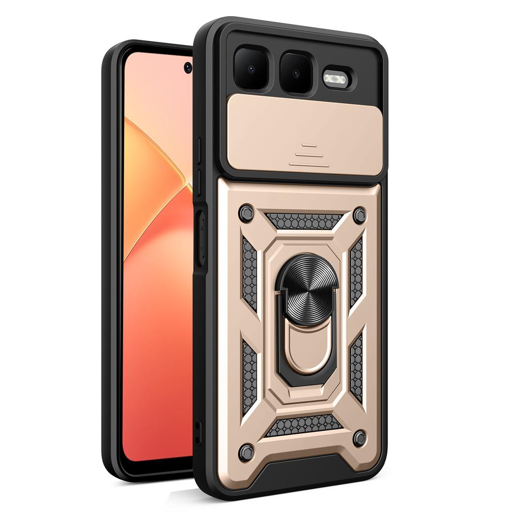 For Infinix Smart 10 Plus Case with Slide Camera Lid PC+TPU Kickstand Phone Cover