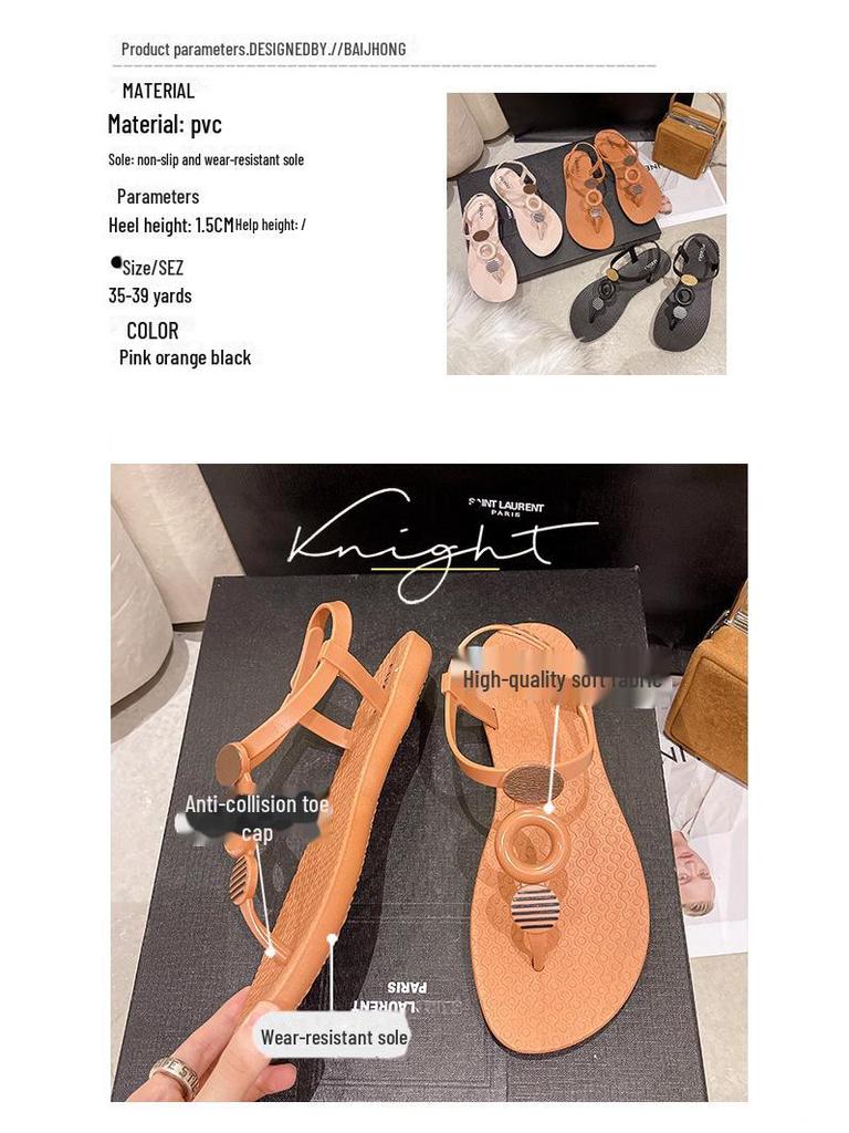 Women's Summer Casual Flat Sandals - Hollow Buckle Soft Bottom Beach Sandals