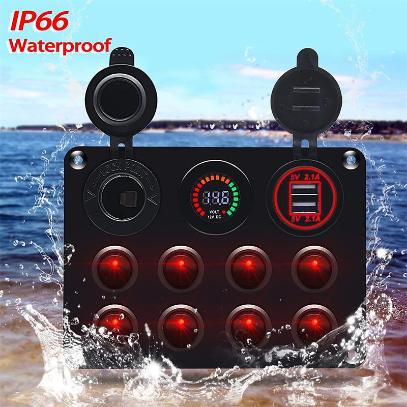 8 Gang Rocker Switch Panel 12V with 4.2A USB Socket Voltmeter Overload Protection ON/Off for Car Boat Marine RV Truck Battery Switches5
