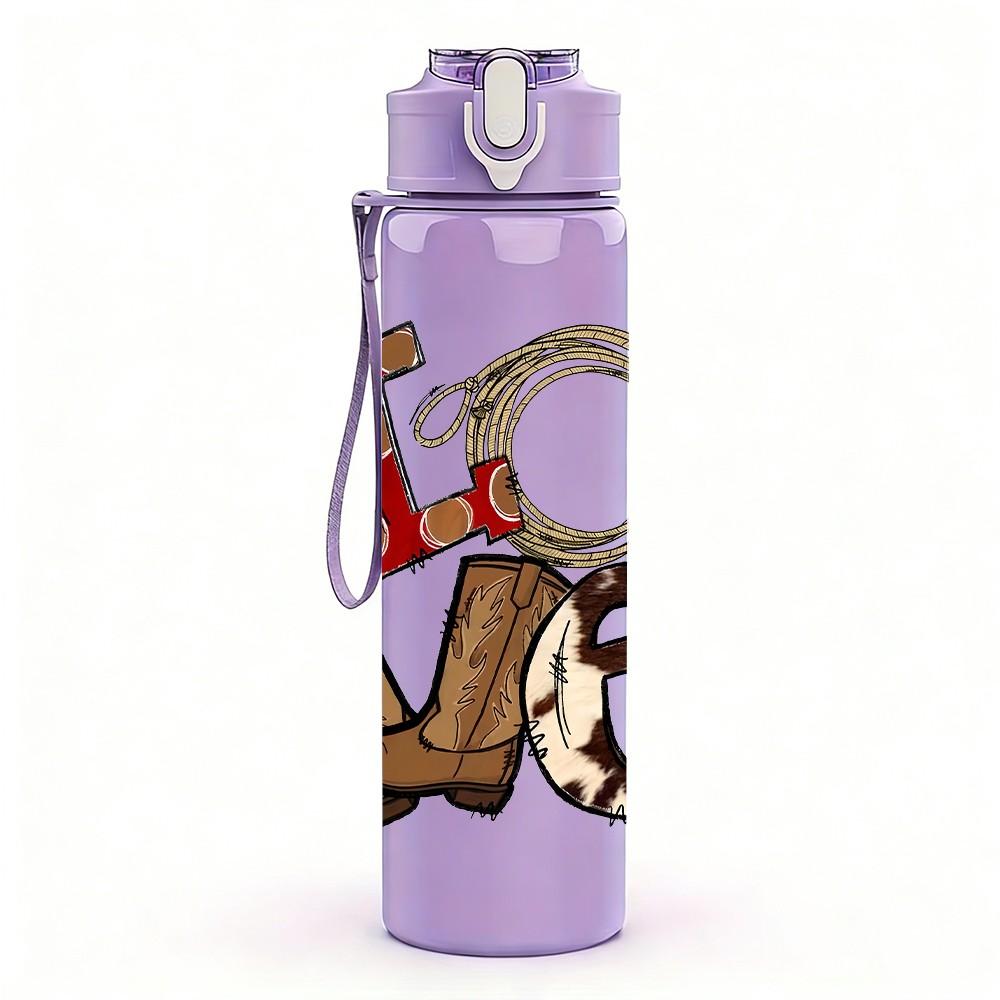 1PC Cowboy Boot Handcuff Vintage Pattern 750ml Color Plastic Sports Water Bottle Leakproof Flip Straw Lid Suitable for Sports Office Home Use