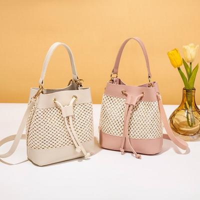 Borsa a Tracolla Tascabile in Paglia Intrecciata per Pendolari Borsa a Secchiello con Coulisse Borsa a Mano Borsa a Messaggero Borsa a Spalla da Spiaggia da Donna