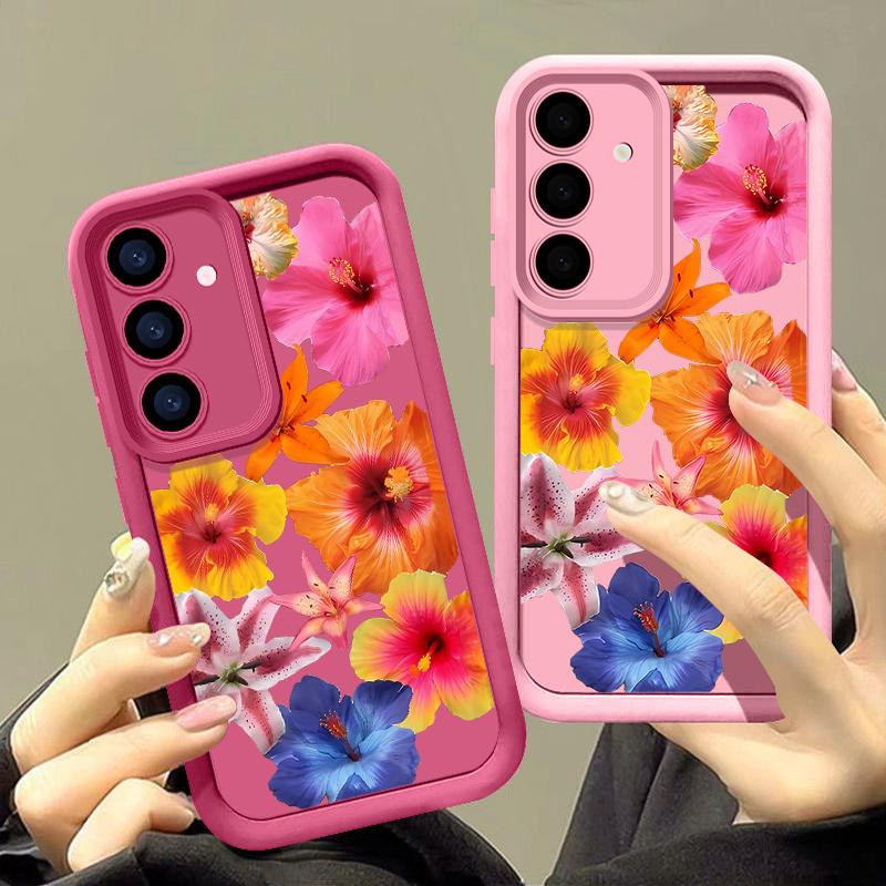 Hülle mit Blumendruck für Samsung S25 Ultra S24 FE S23 S22 A56 A36 A16 A15 A55 A35 TPU Weich Matt Stoßfest Handyhülle