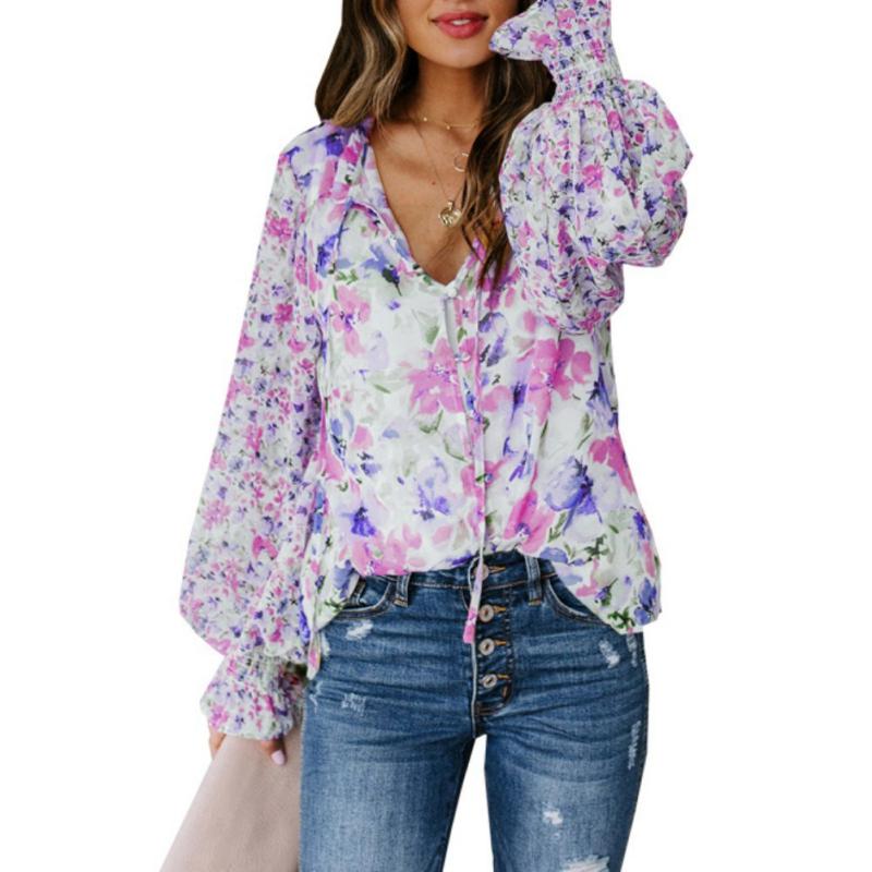 Women's Chiffon Shirt Cardigan Loose Floral Pattern Top Blouse