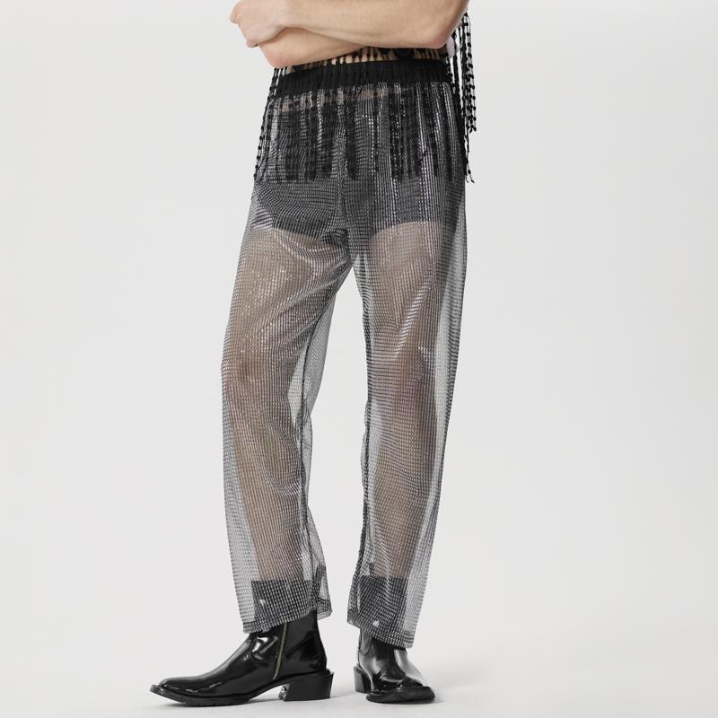 

INCERUN летние мужские прозрачные сетчатые длинные брюки с эластичной резинкой на талии 2XL