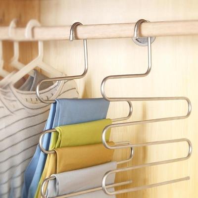 Neu 5 schichten Edelstahl Hosen Aufhänger Hosen Kleidung Halter Rack S Form