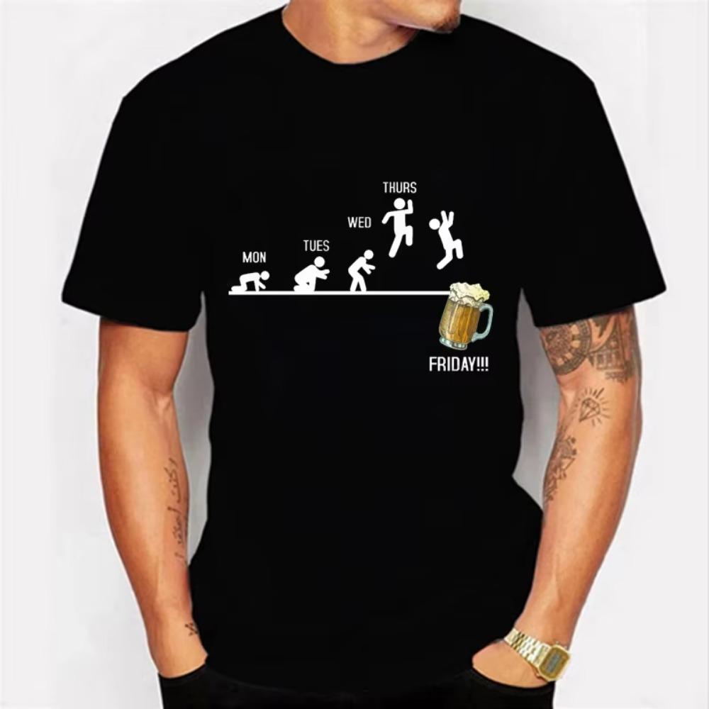 Summer Fashion Men's Short Sleeve T-shirt Beer Little Man 3D Printed Short Sleeve Top Loose O-Neck Men's Casual Sports T-shirt