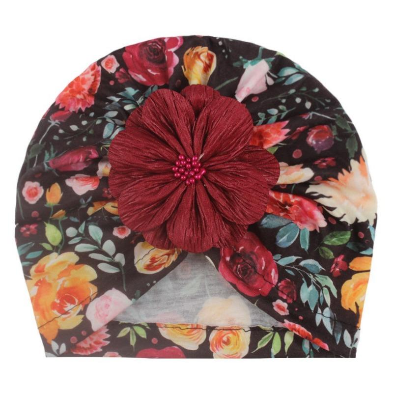 New baby print hat, baby cute flower boneless fetal hat, children's knotted Indian hat