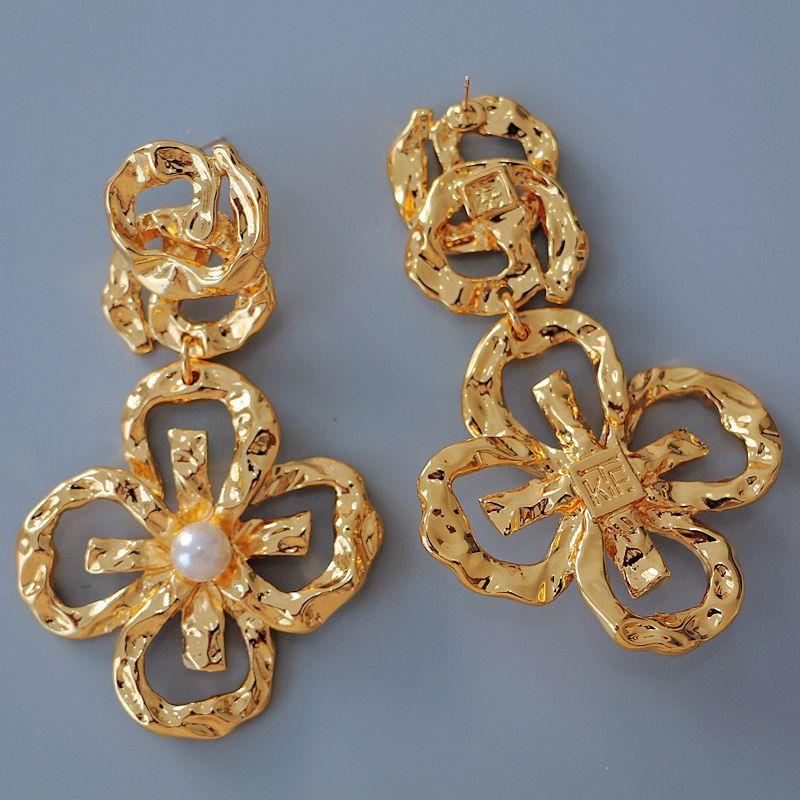 Средневековые Винтажные Ручной Работы Преувеличенные Жемчужные Цветочные Серьги Серьги Винтаж