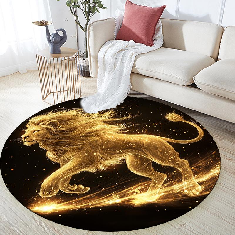 Black Lion pattern round rug,Carpet Rug for Living Room Bedroom Sofa Playroom Decor,Non-slip Floor Mat,Holiday Gifts and Birthday Gifts
