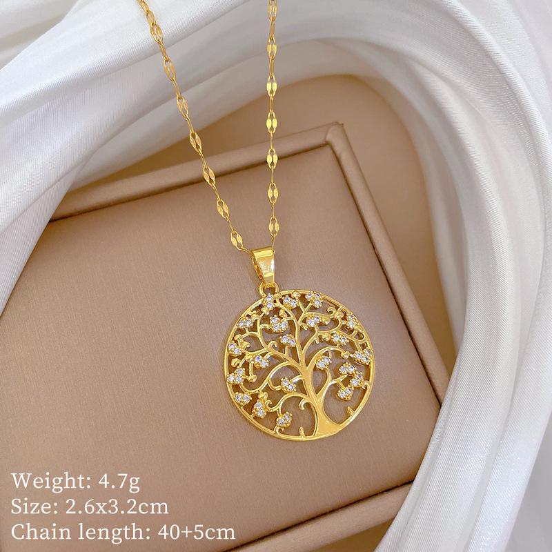 Ring Big Tree Light Luxury Banquet Wedding Necklace Women'S Versatile Collarbone Chain Titanium Steel Chain