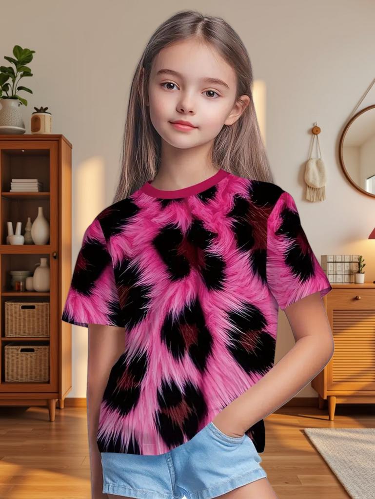 T-shirty w krowie wzory dla dziewczynek Codzienne ubrania dla dziewczynek 7-8 lat Góry z krótkim rękawem Na zewnątrz Harajuku Okrągły dekolt Koszulki Dziecięca koszulka