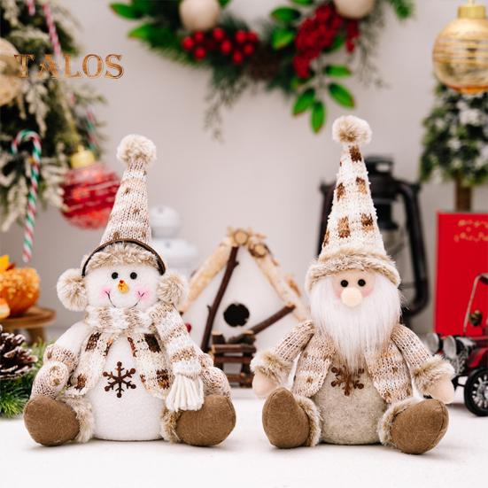 Christmas Doll Plush Knitted Snowman Elk Santa Doll Toy Soft Sitting Christmas Figure Desktop Decor Stuffed Holiday Pillow for Window Bookshelf