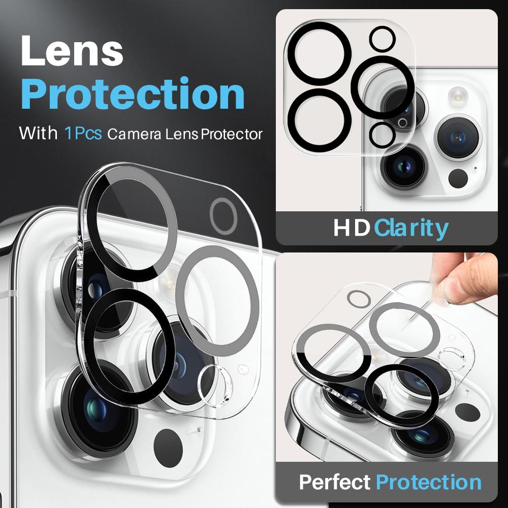 NORTHJO For iPhone 15 Pro Case PC+TPU Clear Phone Cover+Screen Protector+Camera Lens Film