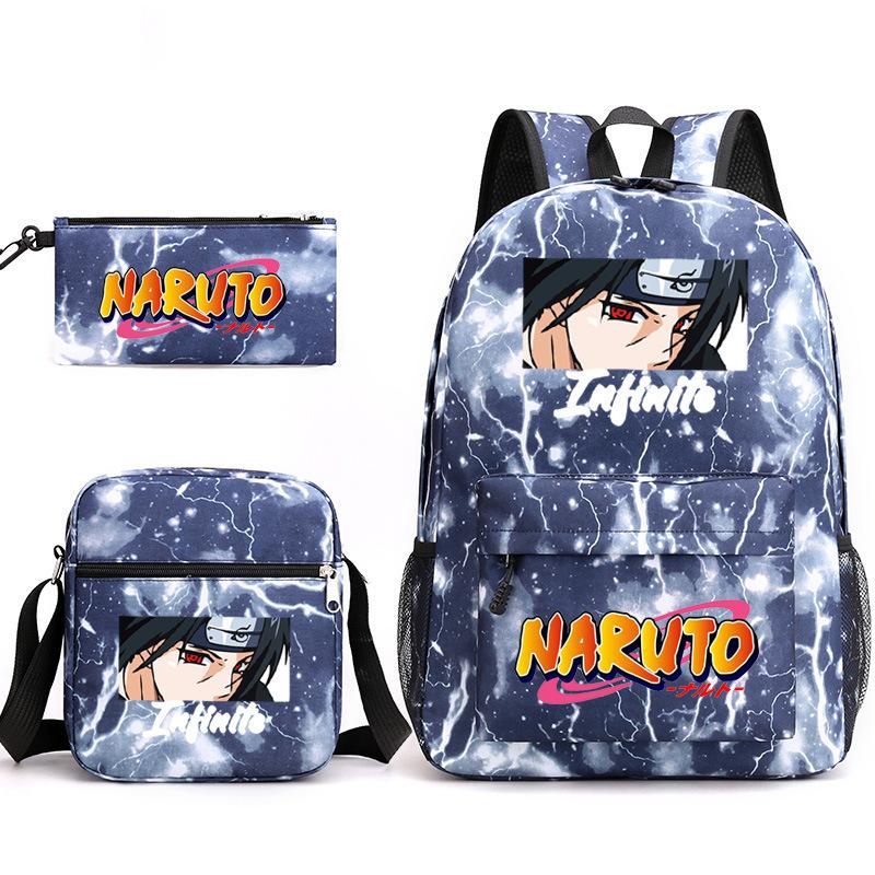 Naruto Starry Sky School Bag Three-Piece Shoulder Bag Pencil Case Anime Cartoon Backpack Male
