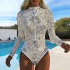 Damen Langarm Einteiler Badeanzug Reißverschluss Vorne Cashew Paisley Muster Rash Guard Surfen Badeanzug