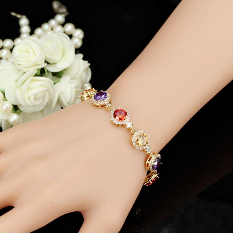 Sweet Jewelry Aaa Grade Handmade Micro-Inlaid Zircon Bracelet Environmentally Friendly Copper Electroplated Real Gold Jewelry